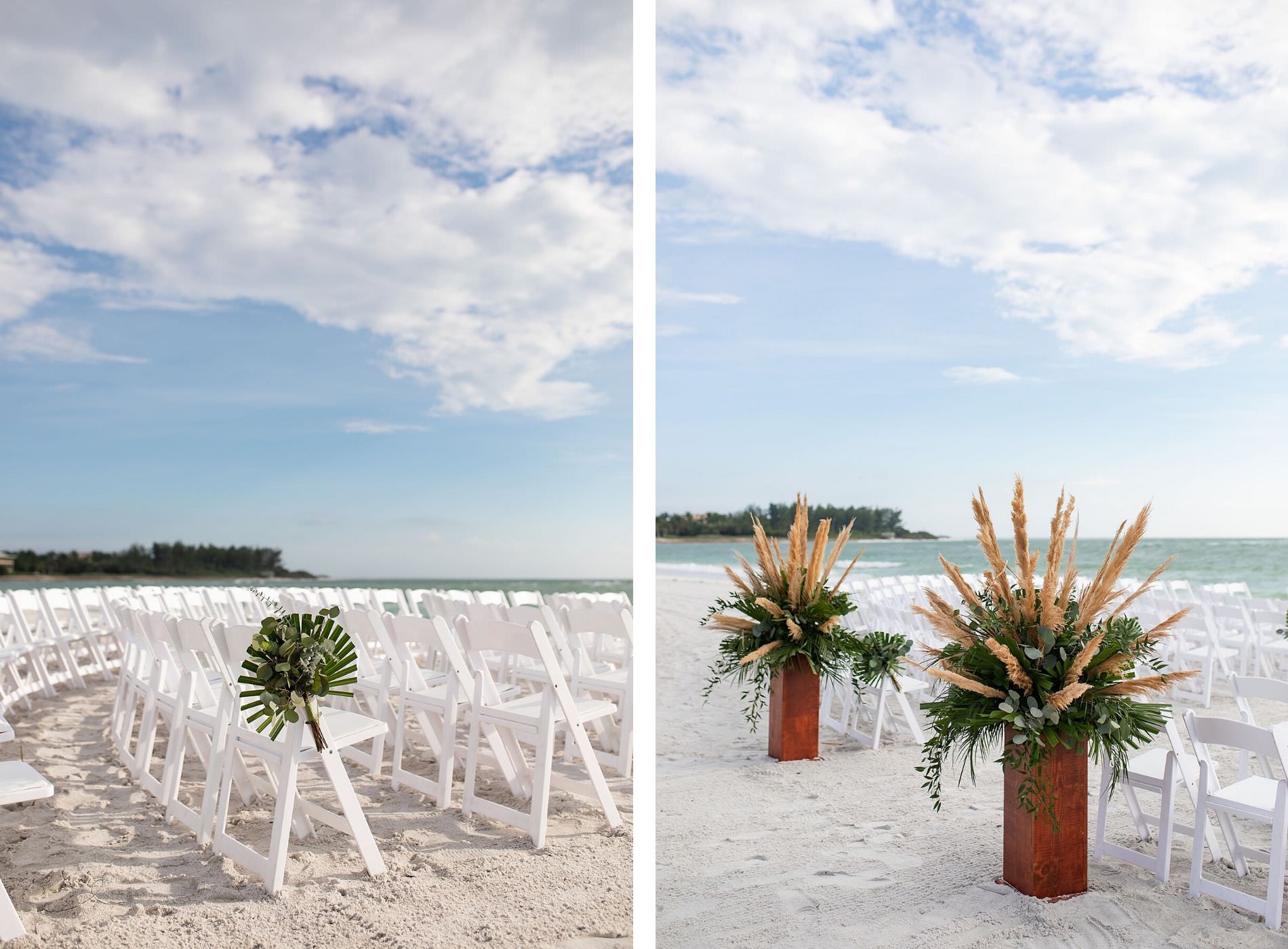 Outdoor Florida Beach Wedding Ceremony with Tropical Green Foliage | Sarasota Wedding Venue Longboat Key Club