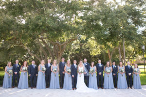 Bridesmaids in Dusty Blue Matching Dresses, Groomsmen in Blue Suits Wedding Party Portrait | Tampa Bay Wedding Photographer Carrie Wildes Photography | Wedding Planner Love Lee Lane