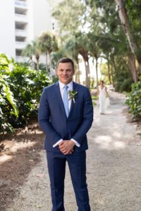 Florida Beach Bride and Groom First Look Wedding Portrait