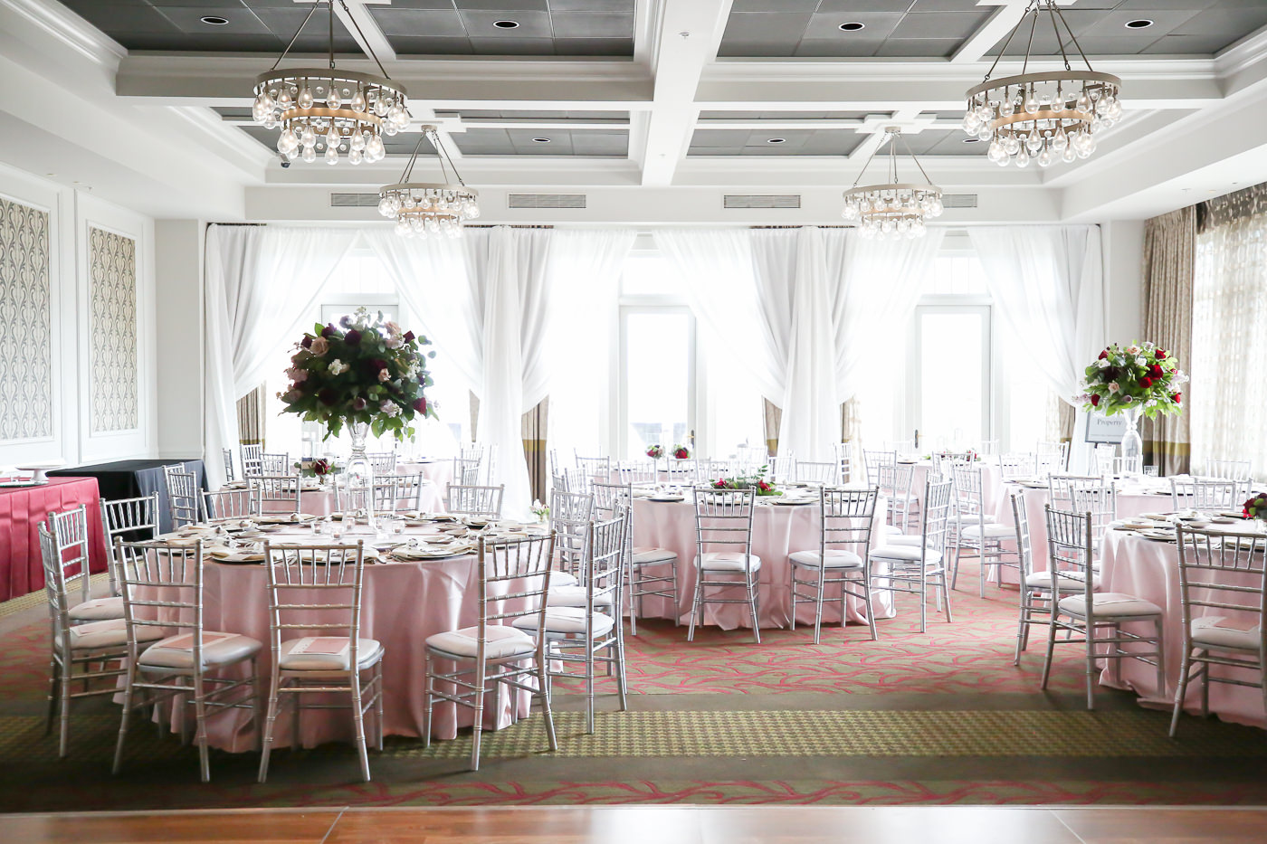 Ballroom Romantic Wedding Reception Decor, Round Tables with Blush Pink Linens, Silver Chiavari Chairs | Wedding Photographer Lifelong Photography Studios | Tampa Bay Wedding Planner Blue Skies Weddings and Events | St. Petersburg Hotel Wedding Venue The Birchwood | Over the Top Rental Linens