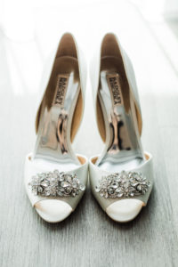 Badgley Mischka Ivory Peep Toe Heels with Rhinestone Brooch Wedding Shoes