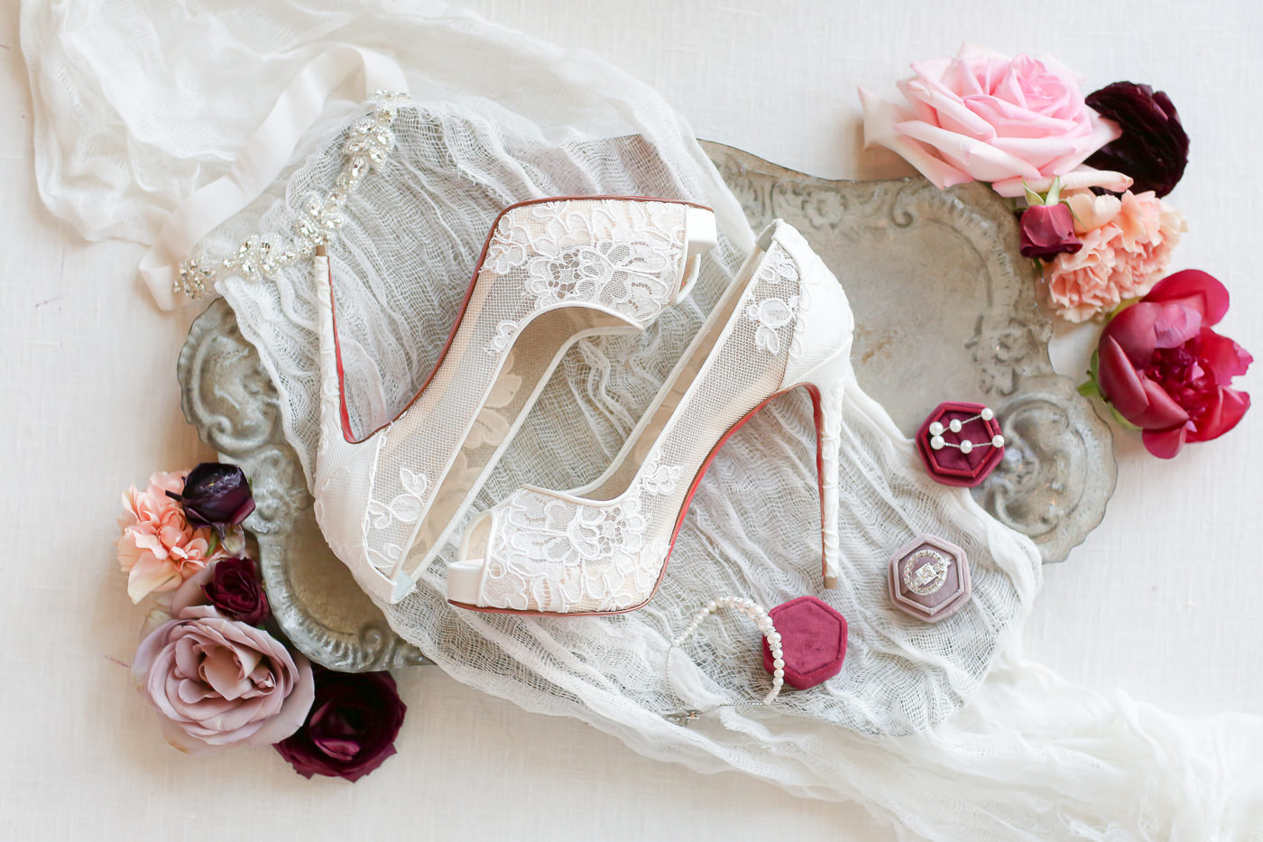 The Very Lace Christian Louboutin Off-White Mesh Peep Toe Red Bottom Wedding Shoes | Wedding Photographer Lifelong Photography Studios | Tampa Bay Wedding Planner Blue Skies Weddings and Events