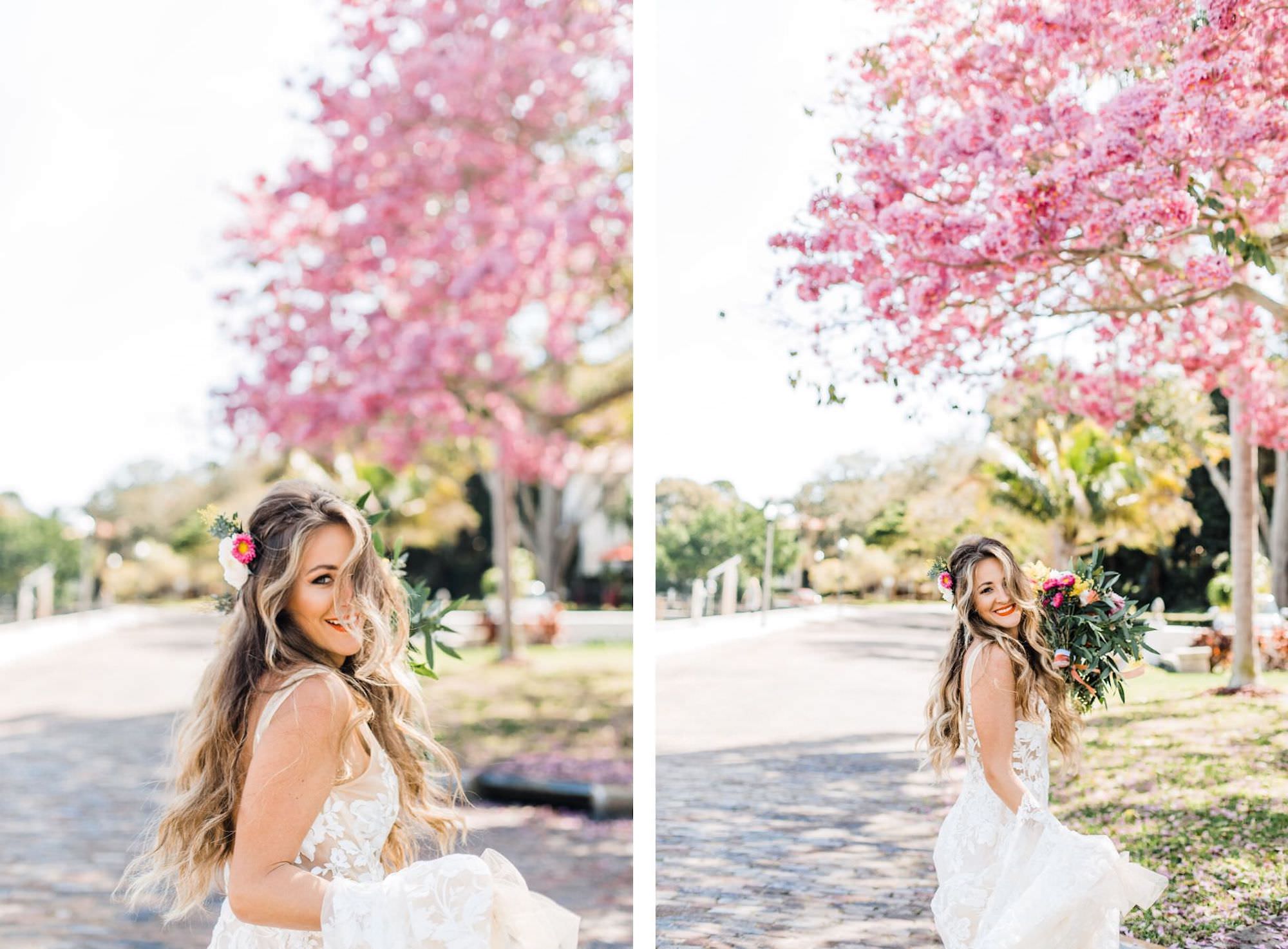 Boho Inspired Outdoor St. Pete Bridal Portrait with Natural Curls