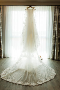 Hayley Paige Draped Organza Wedding Dress with Long Lace Train