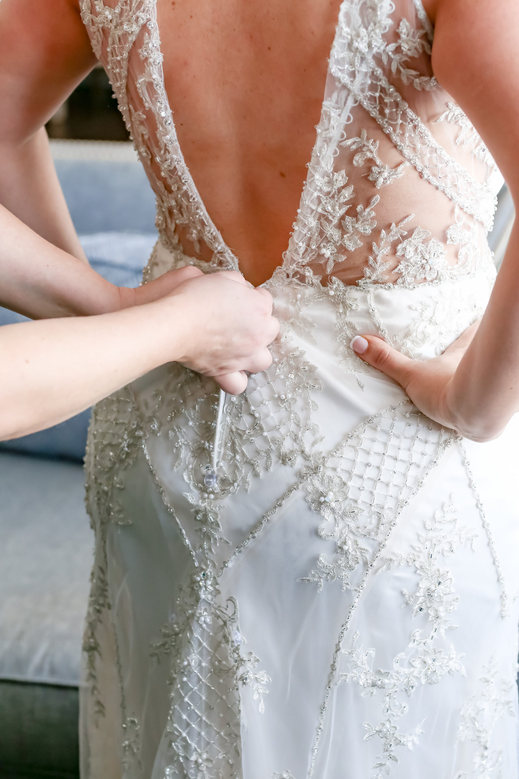 Tampa Bay Bride Getting Ready Detail, Back of Embellished Maggie Sottero Wedding Dress | Florida Wedding Photographer Lifelong Photography Studios