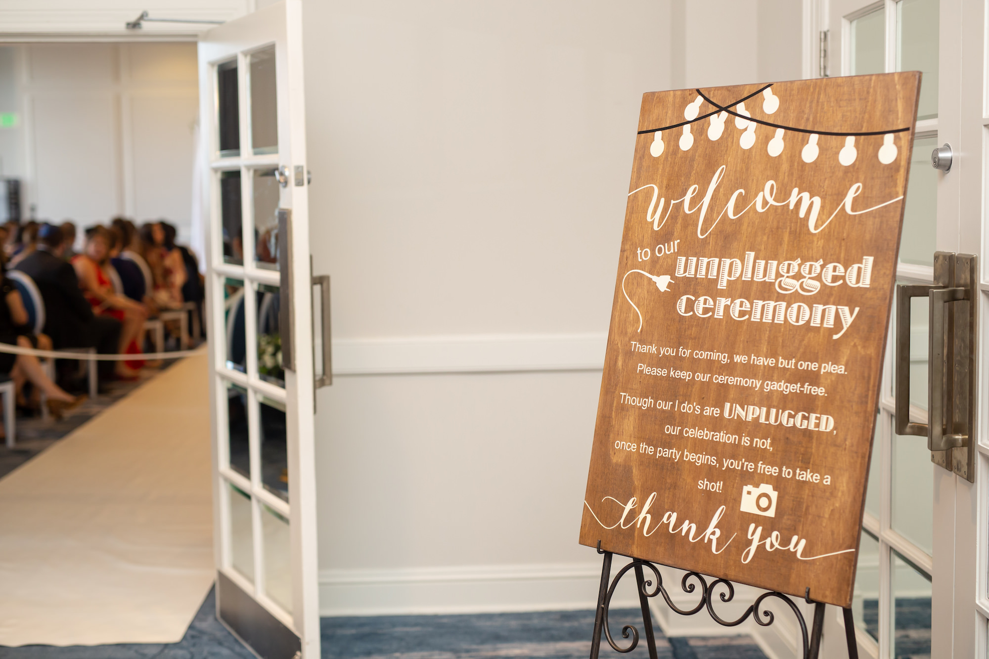 Rustic Wooden and White Script Welcome Unplugged Wedding Ceremony Sign | Tampa Bay Wedding Planner UNIQUE Weddings + Events