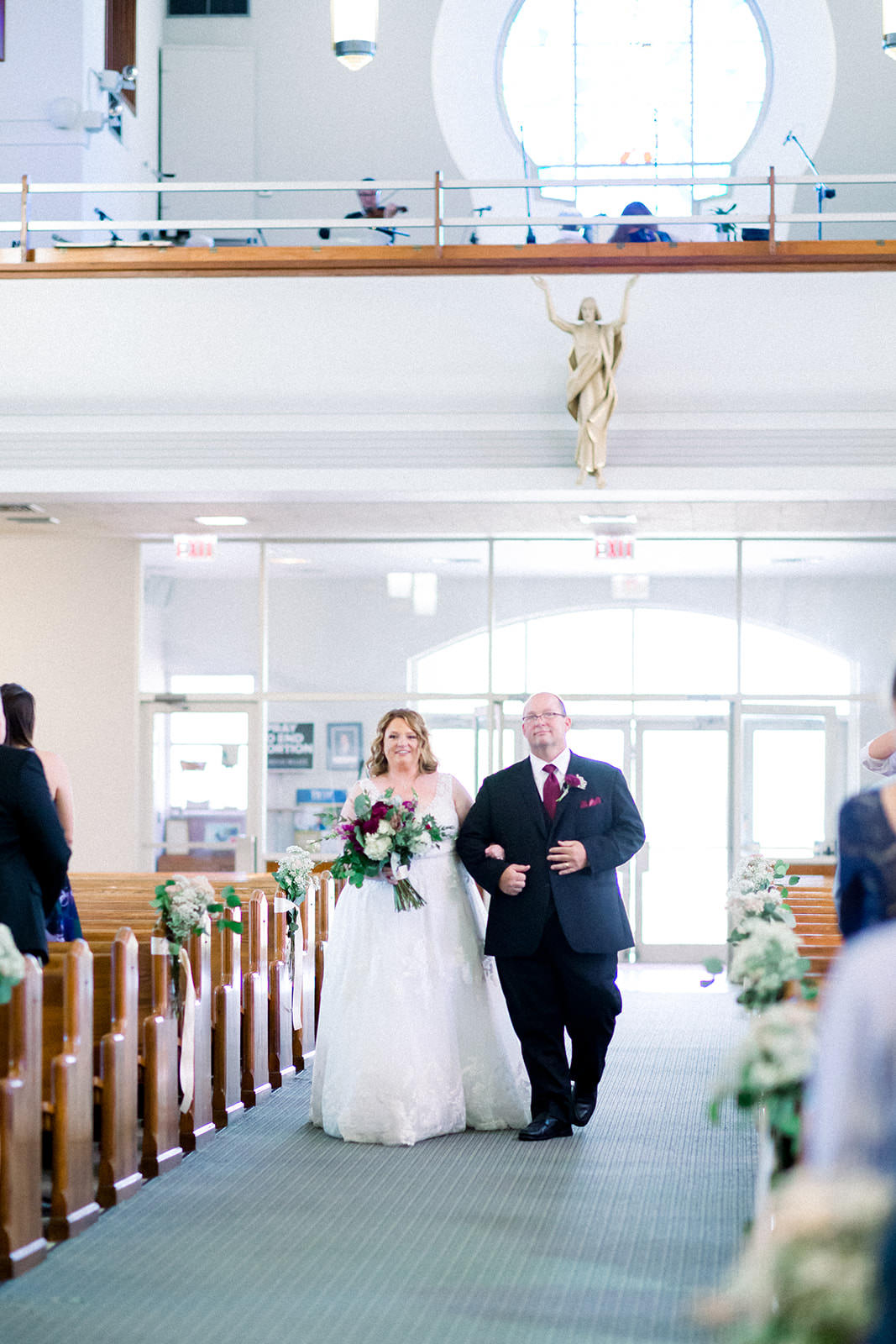 Traditional Bride Walking with Father Down the Wedding Ceremony Aisle | Tampa Bay Wedding Photographer Shauna and Jordon Photography | St. Pete Wedding Venue St. John Vianney Catholic Church