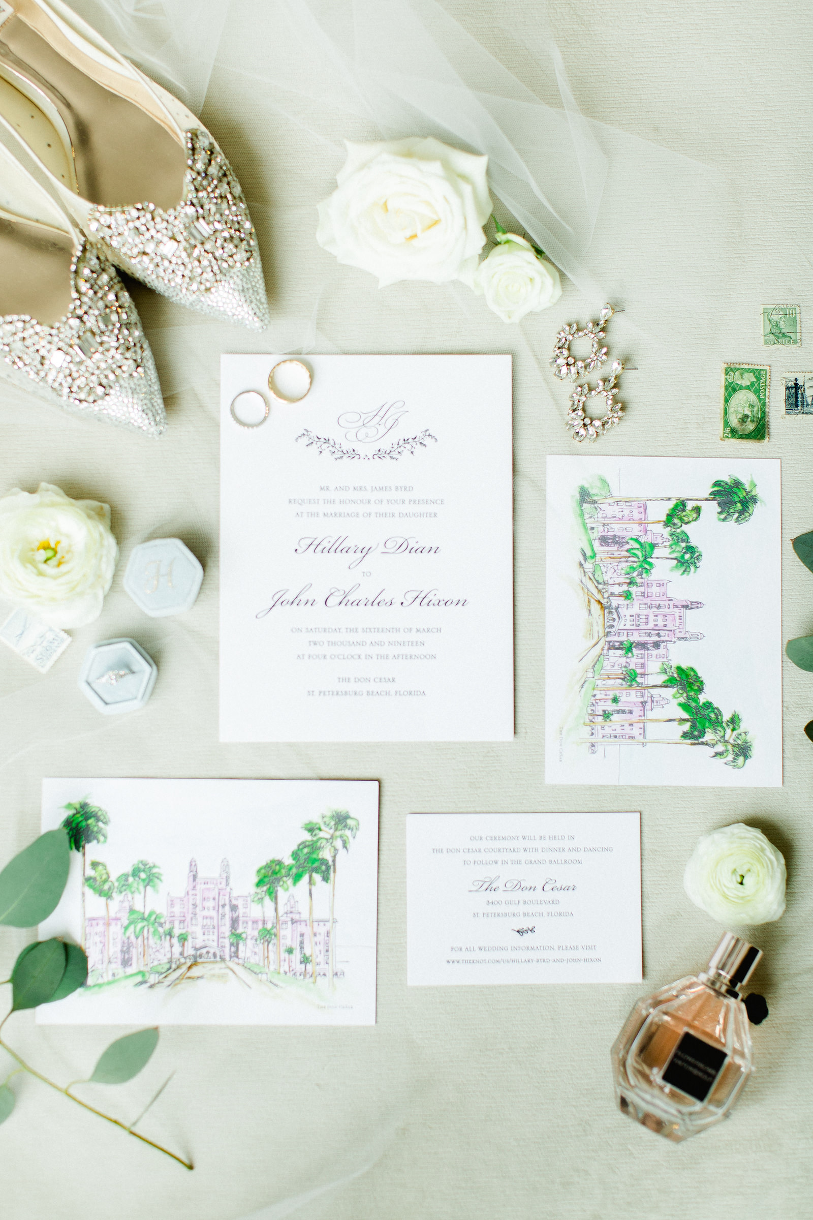 Watercolor Florida Resort Inspired Venue Wedding Invitation Suite | Classic Formal Calligraphy Wedding Stationery Set | Tampa Bay Custom Wedding Save The Date Designer A & P Design Co
