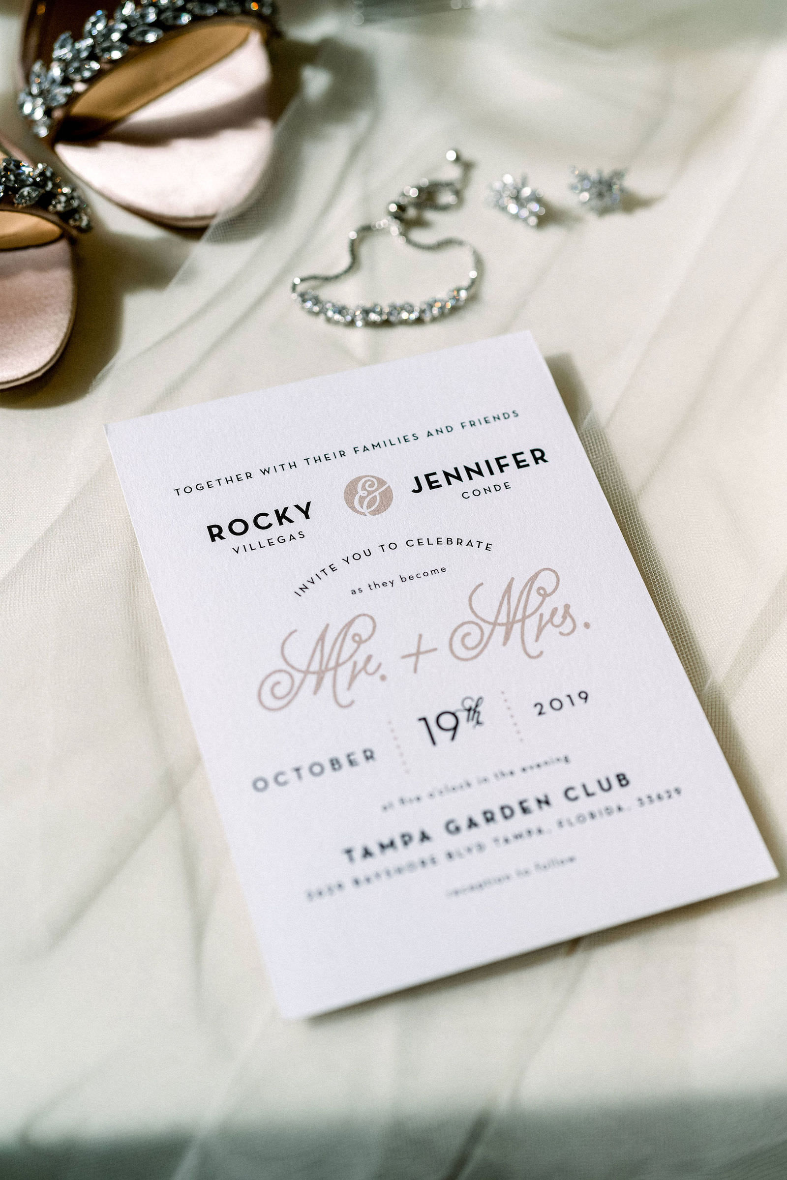 Modern Tampa Wedding Invitation Stationery Set with Blush Pink Calligraphy