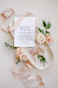 Classic Blush Pink Tampa Wedding Stationery Embossed Invitation Suite with Calligraphy