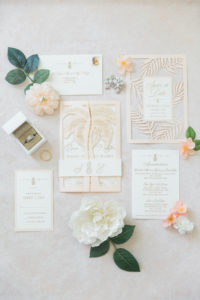 Tropical Florida Pastel Peach and Champagne Wedding Invitation Suite