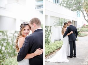 Downtown St. Pete Bride and Groom First Look Wedding Portrait | Florida Wedding Photographer Lifelong Photography Studio | Tampa Bay Wedding Venue The Birchwood