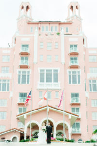Bride and Groom Outdoor Hotel Portraits | St Pete Beach Wedding Venue The Don Cesar | Pink Palace