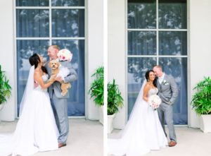 Romantic Bride and Groom Wedding Portrait with Dog Pet Poodle | Wedding Venue Tampa Garden Club | Wedding Photographer Shauna and Jordon Photography | Pet Planner FairyTail Pet Care | Wedding Dress Truly Forever Bridal