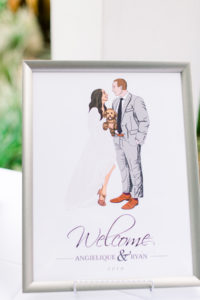 Custom Artwork Drawing Wedding Welcome Sign Bride and Groom Illustration with Pet Dog Poodle | Tampa Wedding Photographer Shauna and Jordon Photography