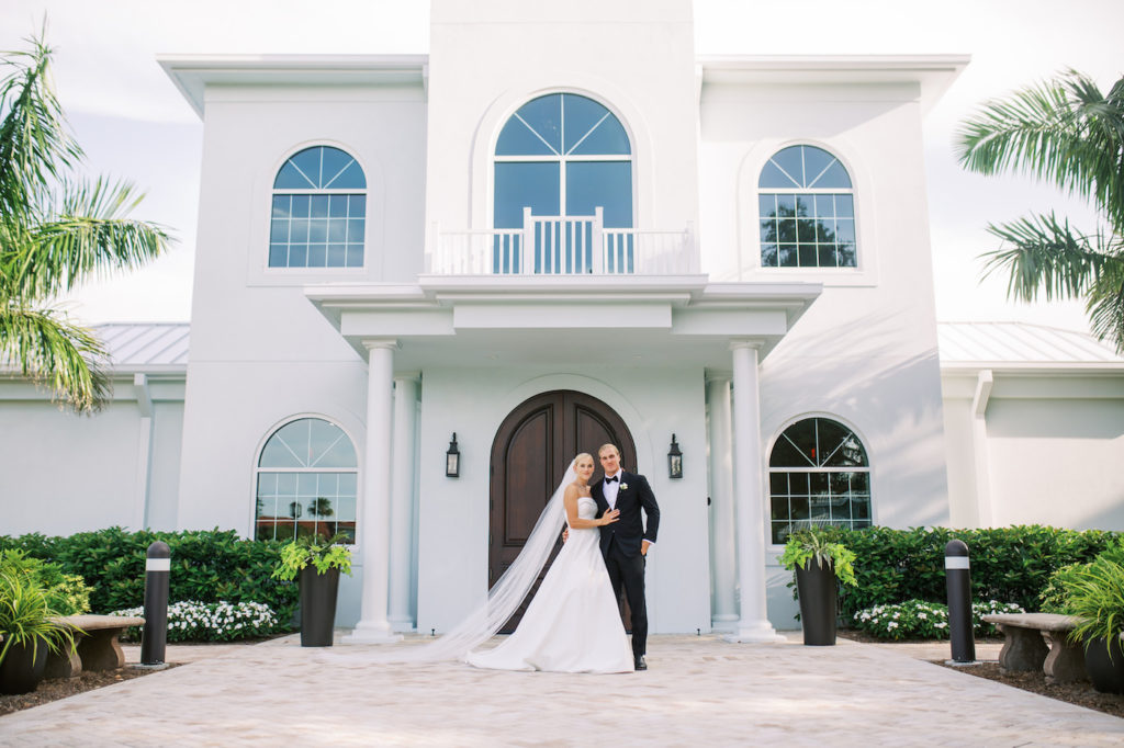 Classic Modern Bride and Groom Wedding Portrait | Safety Harbor Church Wedding Venue Harborside Chapel