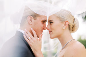 Romantic Classic Timeless Bride and Groom Wedding Portrait Under Wedding Veil