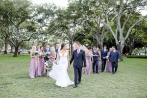 Florida Wedding Party in Straub Park in Downtown St. Petersburg, Bridesmaids Wearing Long Mix and Match Mauve Dresses, Groomsmen in Purple Ties | Florida Wedding Photographer Lifelong Photography Studio | Wedding Hair and Makeup Artists Michele Renee the Studio