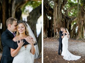 Florida Bride and Groom Embrace In Front of Banyan Trees in Staub Park Downtown St. Petersburg | Tampa Bay Hair and Makeup Artist Michele Renee The Studio | Florida Wedding Photographer Lifelong Photography Studio
