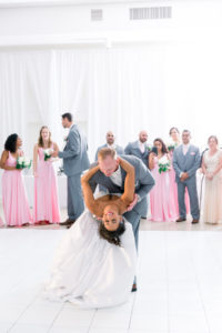 Fun Bride and Groom First Dance Dip Wedding Reception Portrait | Wedding Venue Tampa Garden Club | Wedding Photographer Shauna and Jordon Photography | Wedding Dress Truly Forever Bridal