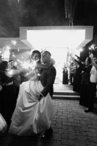 Black and White Bride and Groom Sparkler Exit Wedding Portrait | Wedding Venue Tampa Garden Club | Wedding Photographer Shauna and Jordon Photography | Wedding Dress Truly Forever Bridal
