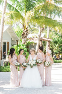 Shimmery Sequined Champagne and Blush Pink Bridesmaids Dresses | Nicole Spose A-Line Wedding Dress | Glamorous Wedding Dress Attire