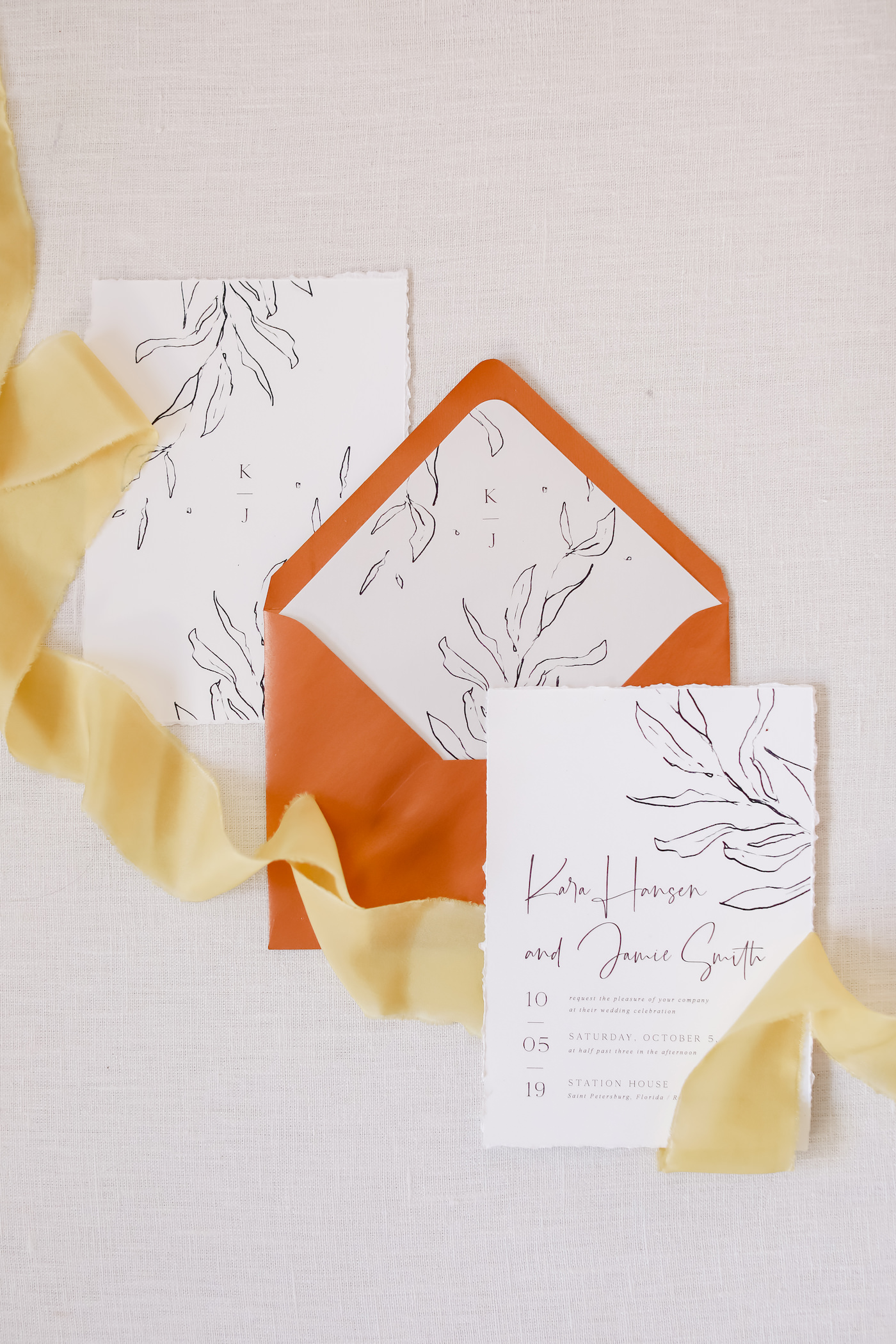 Vintage Bohemian Inspired Wedding Invitation Suite, Burnt Orange Envelope, White and Black Invitation | Tampa Bay Wedding Planner: Blue Skies Weddings and Events | Downtown St. Petersburg Wedding Photographer Lifelong Photography Studio