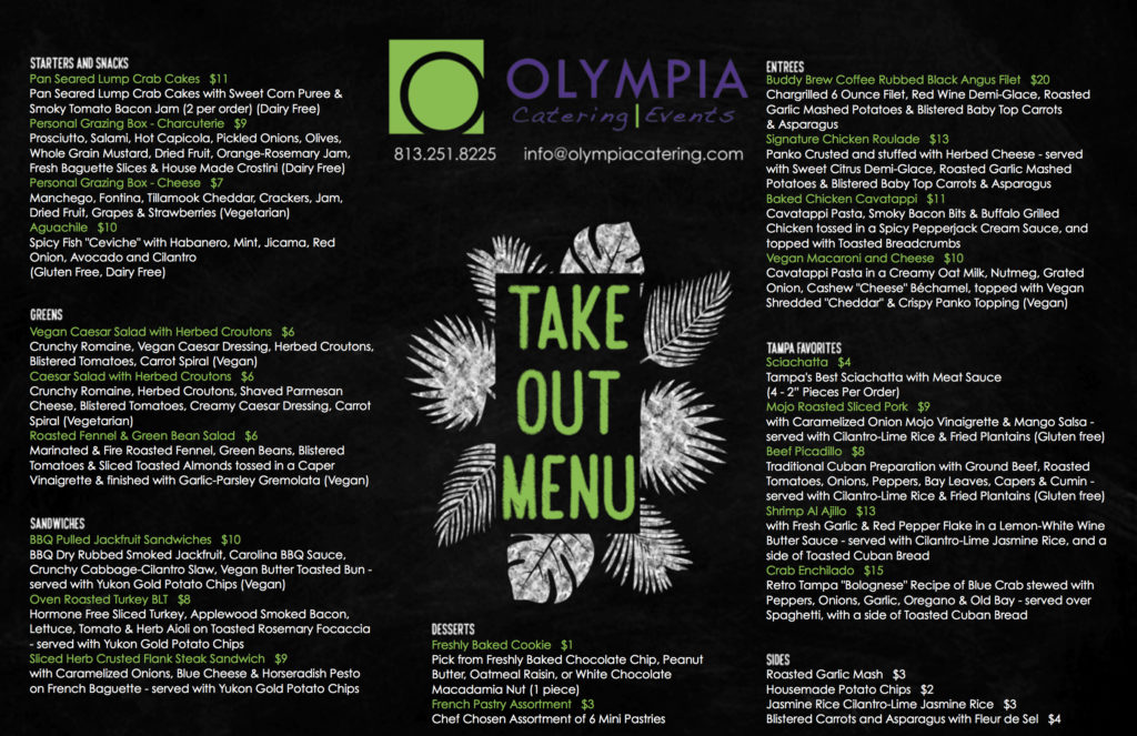 To Go Meal Menu | Tampa Bay Wedding Caterer | Olympia Catering