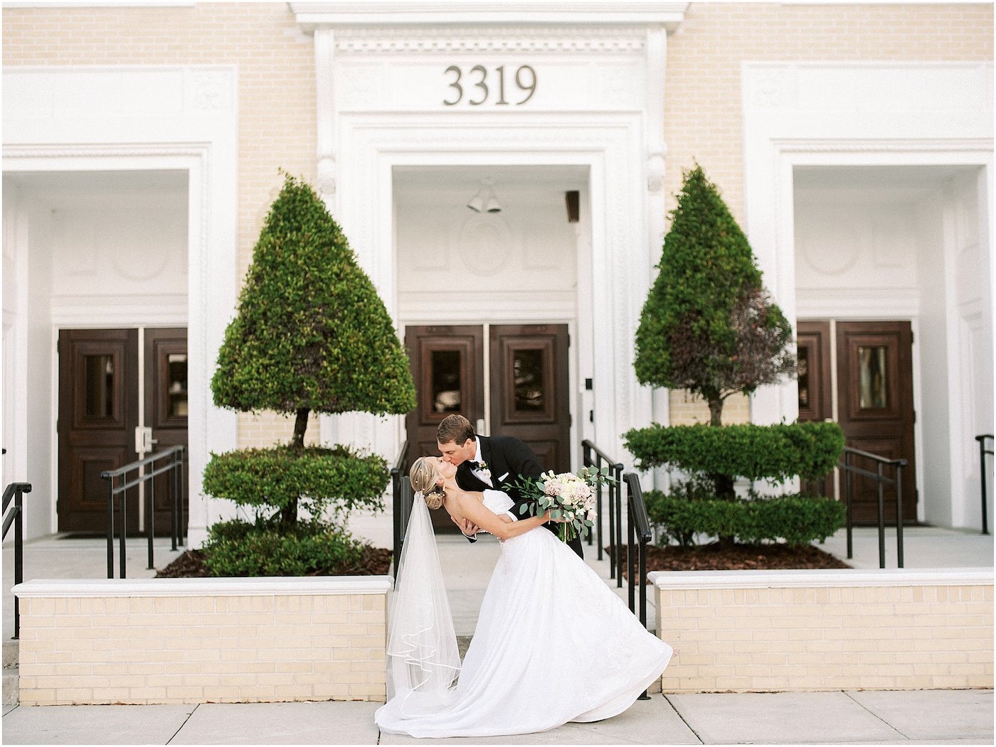 Bride and Groom Outdoor Portrait at Tampa Academy of Holy Names