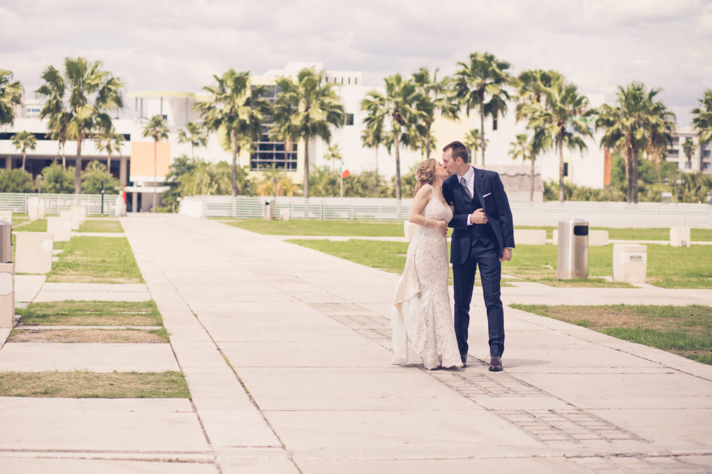 Tampa Bride and Groom Outdoor Portraits at Tampa Downtown Historic Venue Armature Works | Tampa Wedding Photographer Luxe Light Images