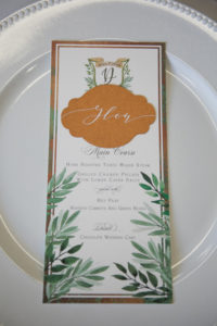 Greenery Leaves Watercolor and Orange Monogram Custom Menu Stationer | Wedding Photographer Carrie Wildes Photography
