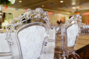 Elegant Royal Clear Acrylic Bride and Groom Chairs | Wedding Rentals Gabro Event Services