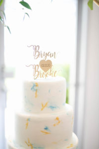 Wedding Cake with Marbled Fondant Icing and Gold Die Cut Cake Topper