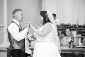 Black and White Bride and Groom First Dance Wedding Reception Portrait | Wedding Photographer Carrie Wildes Photography | Wedding Dress Truly Forever Bridal | Pinellas Park Wedding Venue Shahnasarian Hall