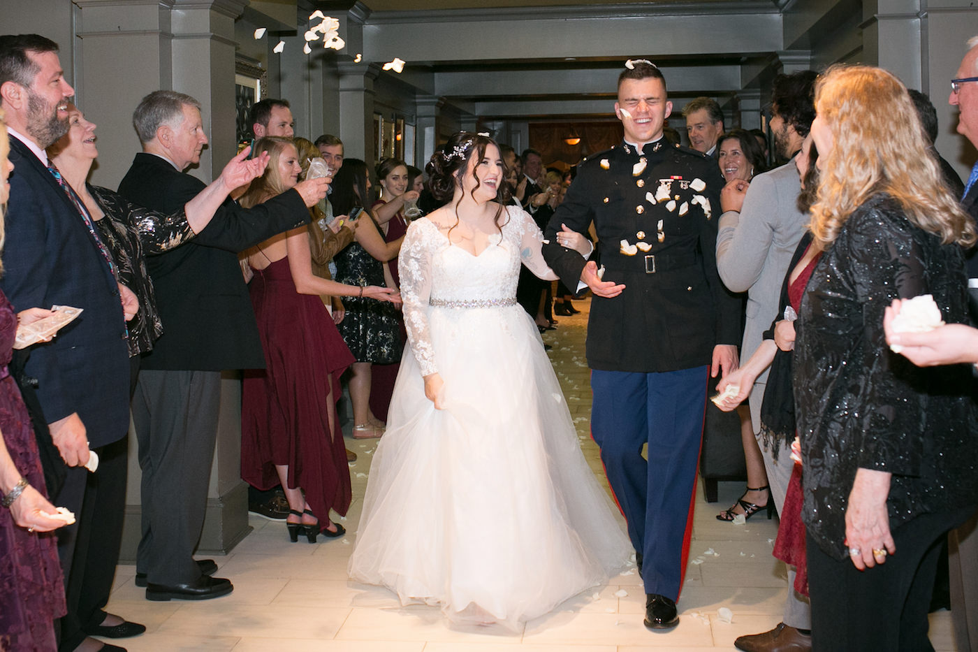 Classic Bride and Military Groom Sparkler Wedding Reception Exit Portrait | Wedding Photographer Carrie Wildes Photography