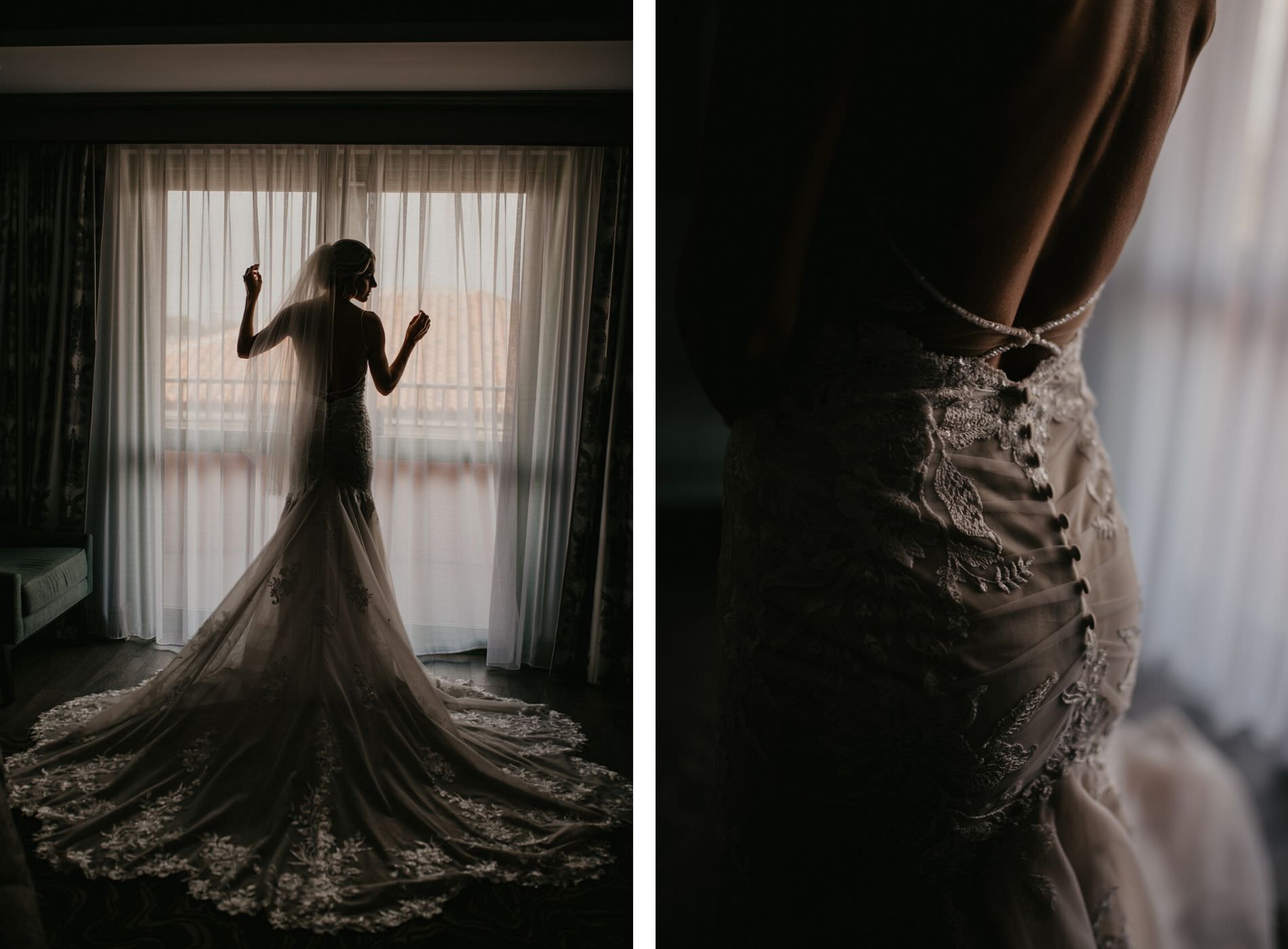 Editorial Inspired Bridal Portrait, Florida Bride and Back of Dress Detailing Before Wedding