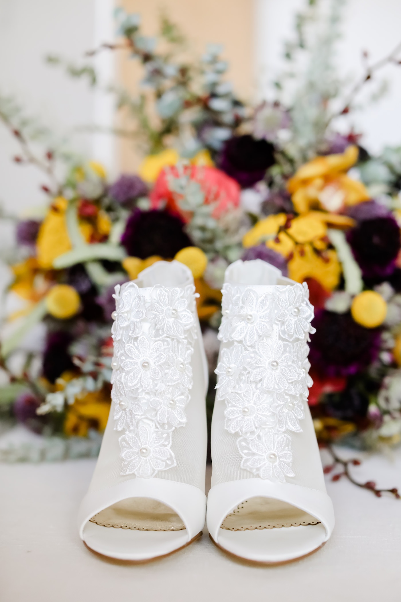 Vintage Inspired White Wedding Shoes, Sheer Lace and Illusion Open Toe Ankle Boots | Florida Wedding Photographer Lifelong Photography Studios