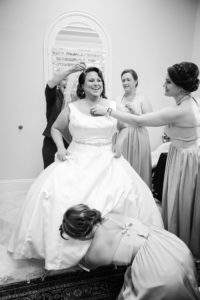 Tampa Bride Getting Ready Wedding Portrait with Bridesmaids | Wedding Photographer Carrie Wildes Photography | Wedding Hair and Makeup Michele Renee the Studio | Wedding Dress Truly Forever Bridal