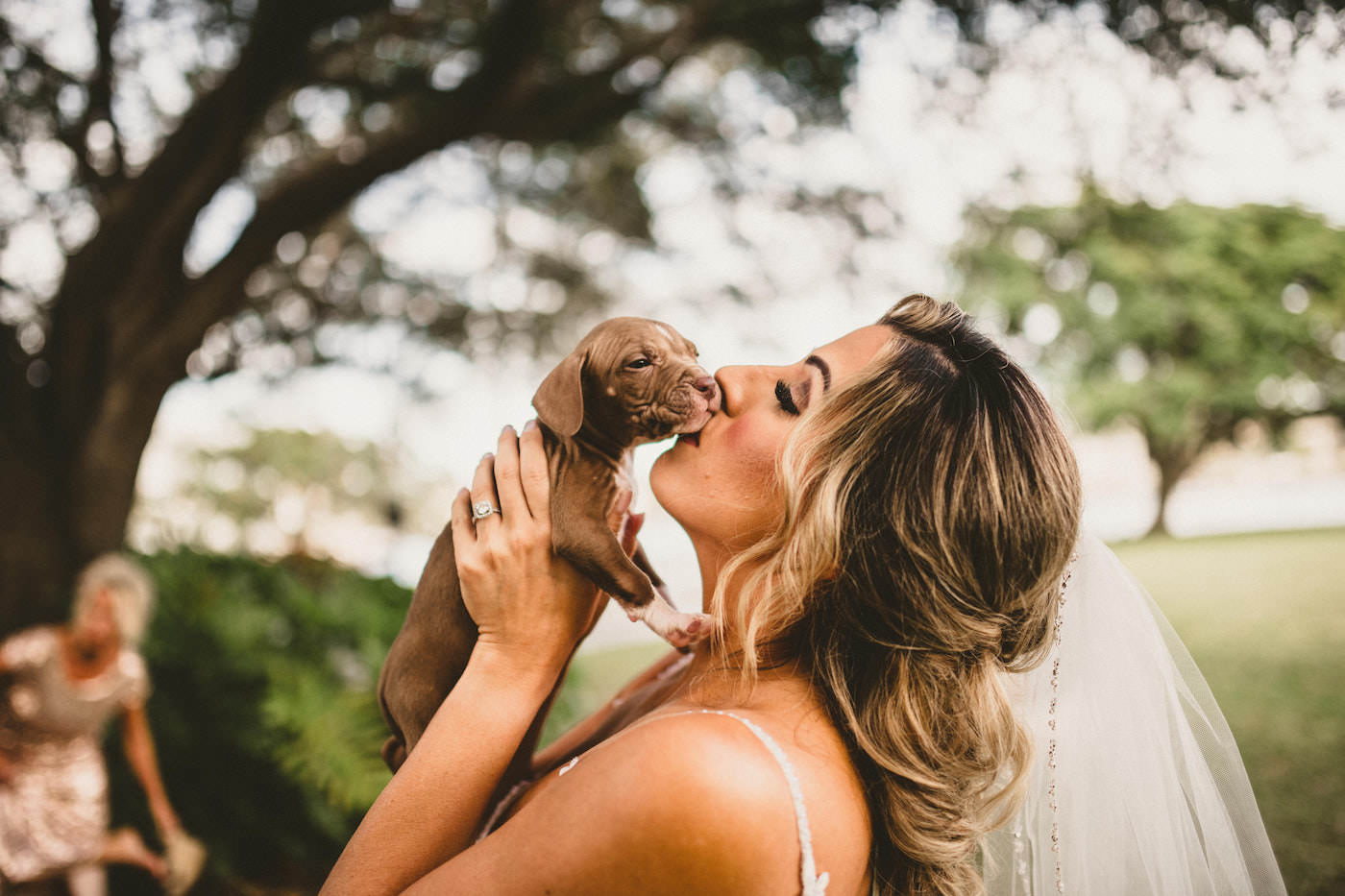 Tampa Wedding with Adoptable Puppies | Bride Kissing a Puppy Dog | Puppy Instead of Bridesmaid Bouquet