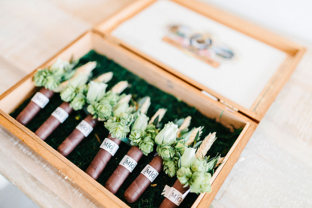 Creative Wedding Details, Groom and Groomsmen Succulent Boutonniere with Cigars |Tampa Wedding Planner UNIQUE Weddings and Events