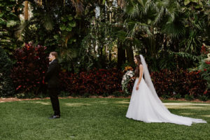 Bride and Groom Outdoor First Look | St. Pete Wedding Garden