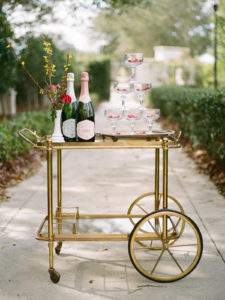 Wedding Champagne Bar Cart with Coupe Flute Glasses Display