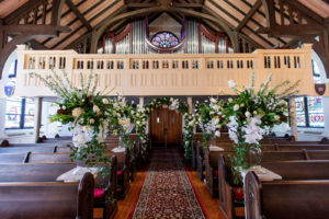 Traditional Classic Wedding Ceremony Decor, White, Yellow and Greenery Floral Arrangements Down Aisle | Tampa Bay Wedding Planner Parties A'la Carte | Clearwater Wedding Venue Episcopal Church of Ascension
