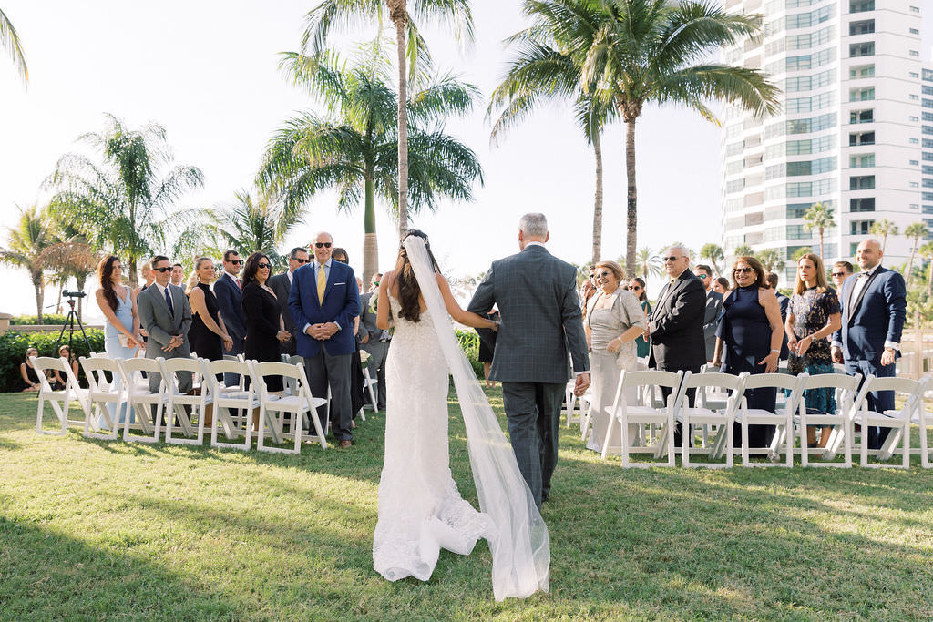 Florida Bride and Father Walk Down the Aisle at Ritz Carlton Sarasota | Florida Destination Wedding Planner NK Productions Wedding Planning