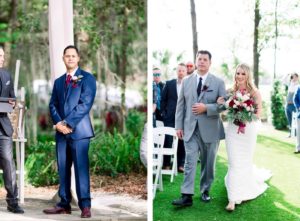 Groom Seeing His Bride for the First Time | Bride Walking Down the Aisle with her Father | Outdoor Florida Wedding