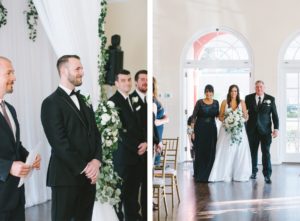 Emotionally Happy Groom Watching Bride Walking Down the Aisle with Mom and Dad Processional Wedding Portrait | Tampa Bay Wedding Photographer Kera Photography