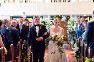 Traditional Bride and Father Walking Down the Wedding Ceremony Aisle | Clearwater Wedding Venue Episcopal Church of Ascension