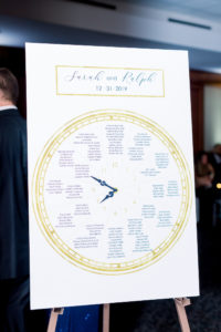 New Year's Eve Wedding Reception Decor, Gold and Navy Blue Clock Seating Chart | Wedding Photographer Shauna and Jordon Photography | Tampa Wedding Planner UNIQUE Weddings + Events