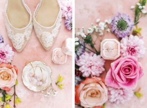 Tampa Styled Shoot European Pastel Spring Wedding Inspiration | Engagement Ring Shot with Colorful Bright Flowers