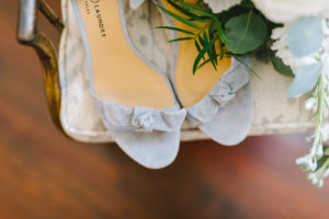 Open Toe Dusty Blue Velvet Sandal with Bow Detail Bridal Wedding Shoes | Tampa Bay Wedding Photographer Kera Photography